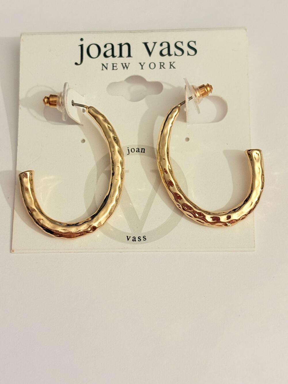 New Joan Vass Gold Tone Textured Hoop Earrings